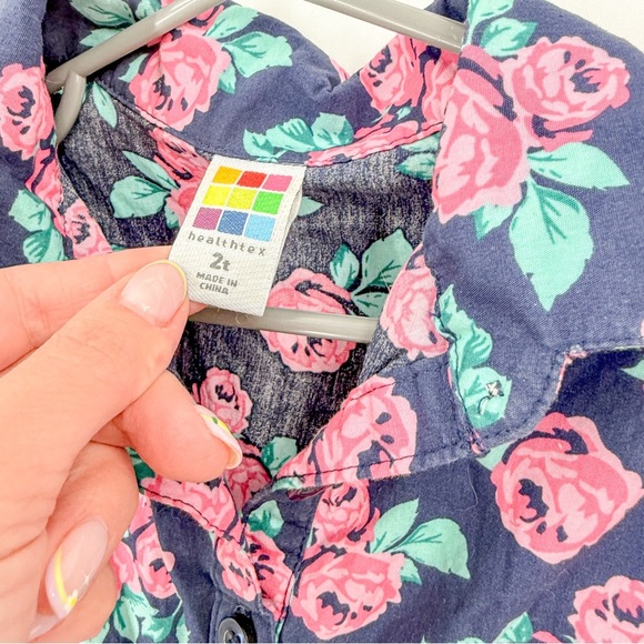 Healthtex Blue Floral Button Down Shirt - Picture 2 of 3